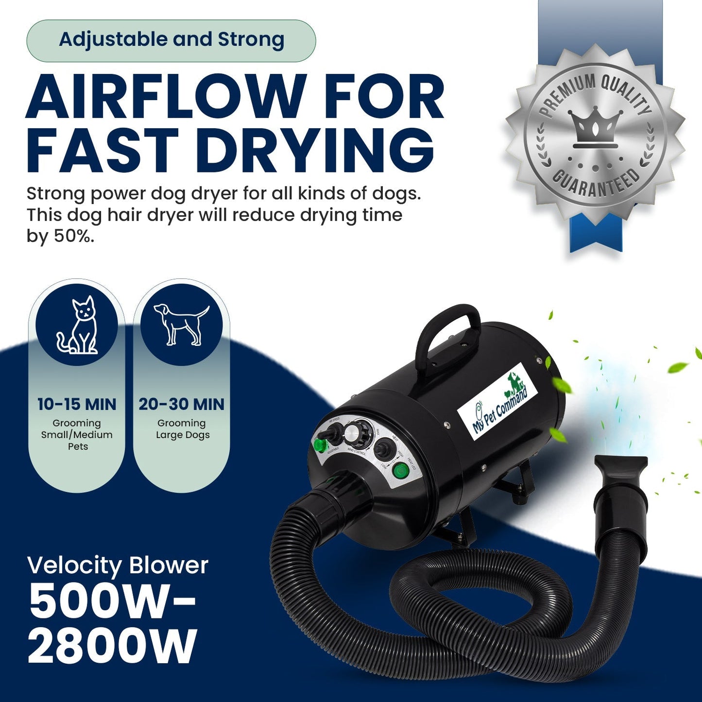 Dog Hair Dryer, Professional High Velocity Pet Blower, Adjustable Airflow